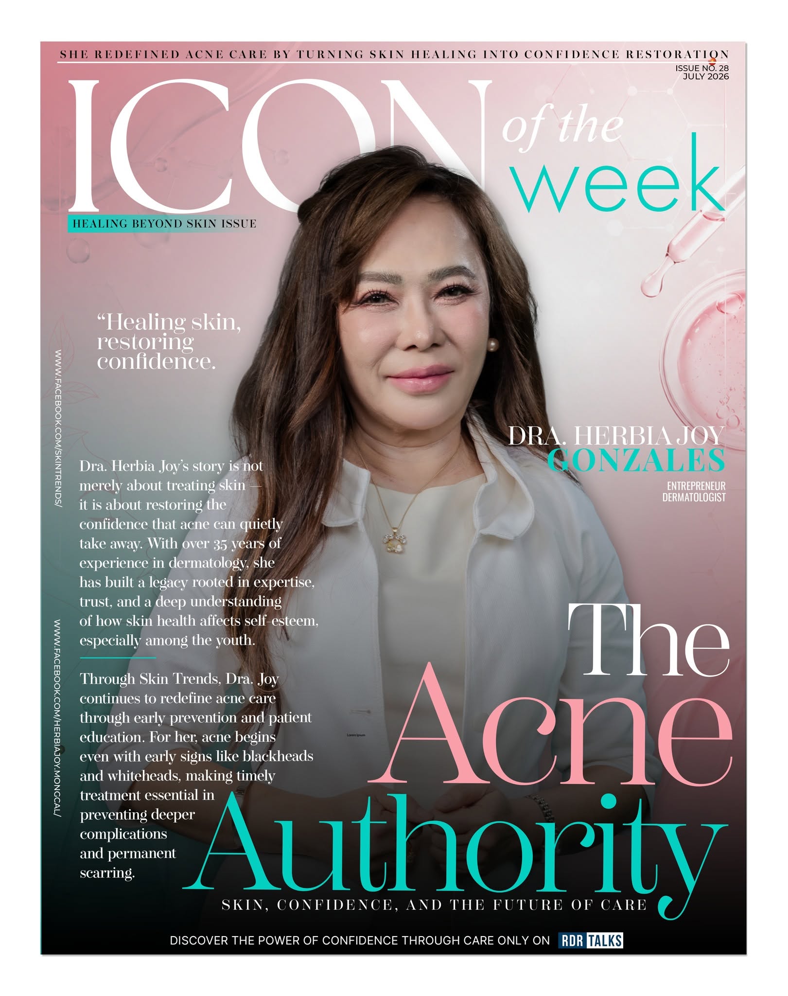 ICON of the Week &mdash; Dra. Herbia Joy Gonzales, Entrepreneur and Dermatologist. The Acne Authority: Skin, Confidence, and the Future of Care. Issue No. 28, July 2026. Featured on RDR Talks.