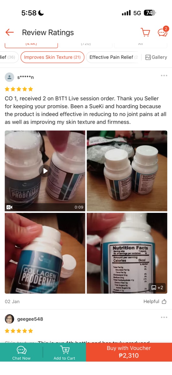 Five-star Shopee review: reduced joint pains and improved skin texture and firmness from Cinema Skin FX Collagen Prodermis