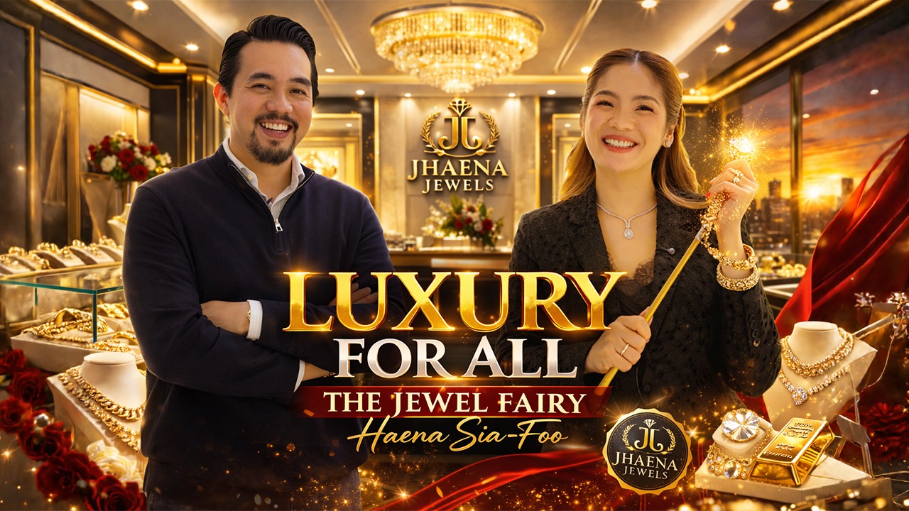 Boss RDR and Haena Sia-Foo in a luxury jewelry store with the title 'Luxury For All: The Jewel Fairy Haena Sia-Foo' — Jhaena Jewels